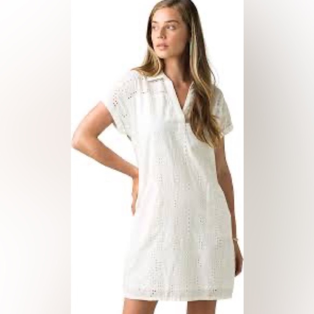Prana White Eyelet Shift Dress